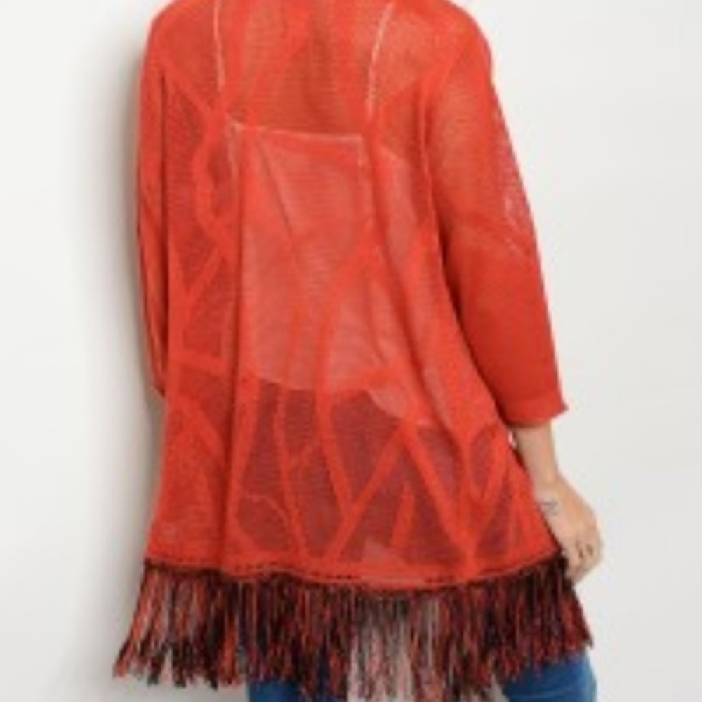 NWT Crochet Knit Aztec Print Cardigan with Fringe - Picture 4 of 4